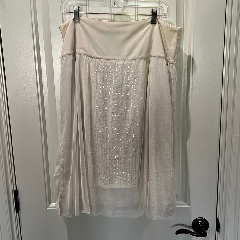 NWT Noa Noa Danish Cream Off-White Mesh Overlay Sequin Boho Midi Skirt Size L
